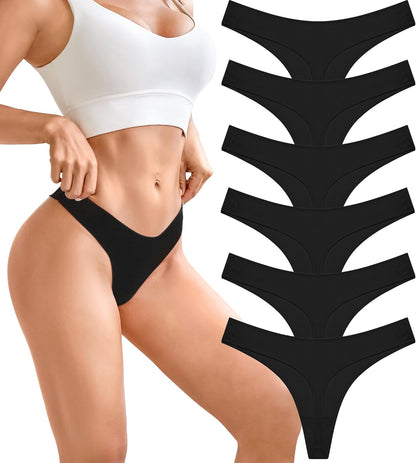 UK Underwear Women's Soft Cotton Thongs – 6 Pack, Breathable and Seamless Hipster Knickers, No VPL, Everyday Comfort