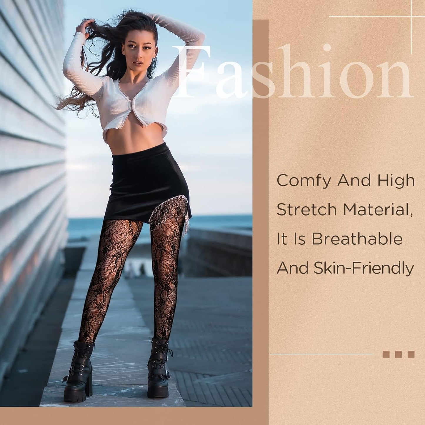 3-Pack Women's High-Waist Patterned Tights – Floral & Lace Fishnet Pantyhose for Cosplay, Festivals, and Everyday Wear