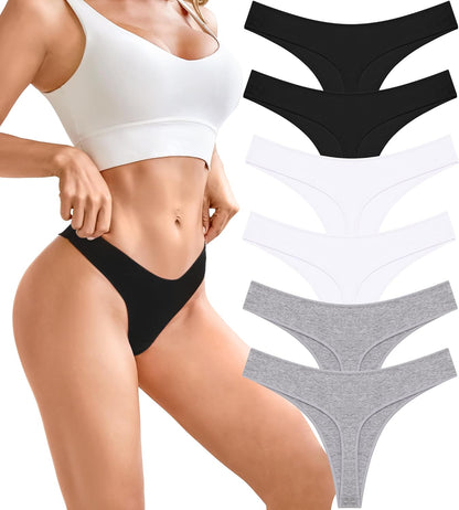 UK Underwear Women's Soft Cotton Thongs – 6 Pack, Breathable and Seamless Hipster Knickers, No VPL, Everyday Comfort