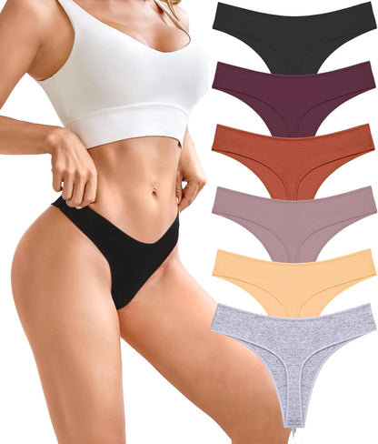 UK Underwear Women's Soft Cotton Thongs – 6 Pack, Breathable and Seamless Hipster Knickers, No VPL, Everyday Comfort