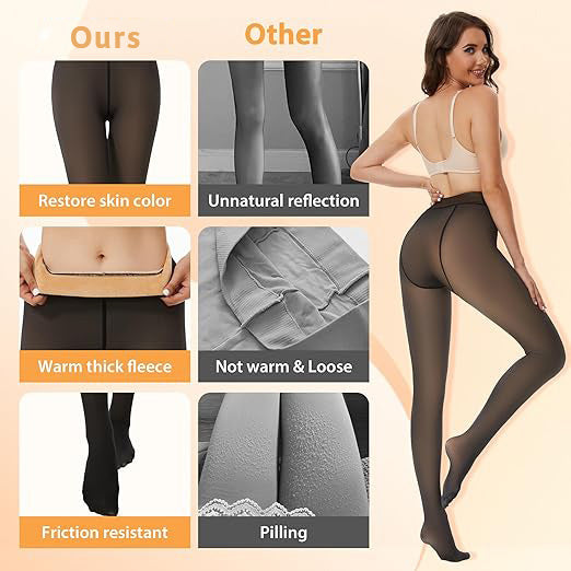 Women’s Fleece-Lined Thermal Tights Tummy Control – High-Waist Stretch Pantyhose for Winter Warm Leggings