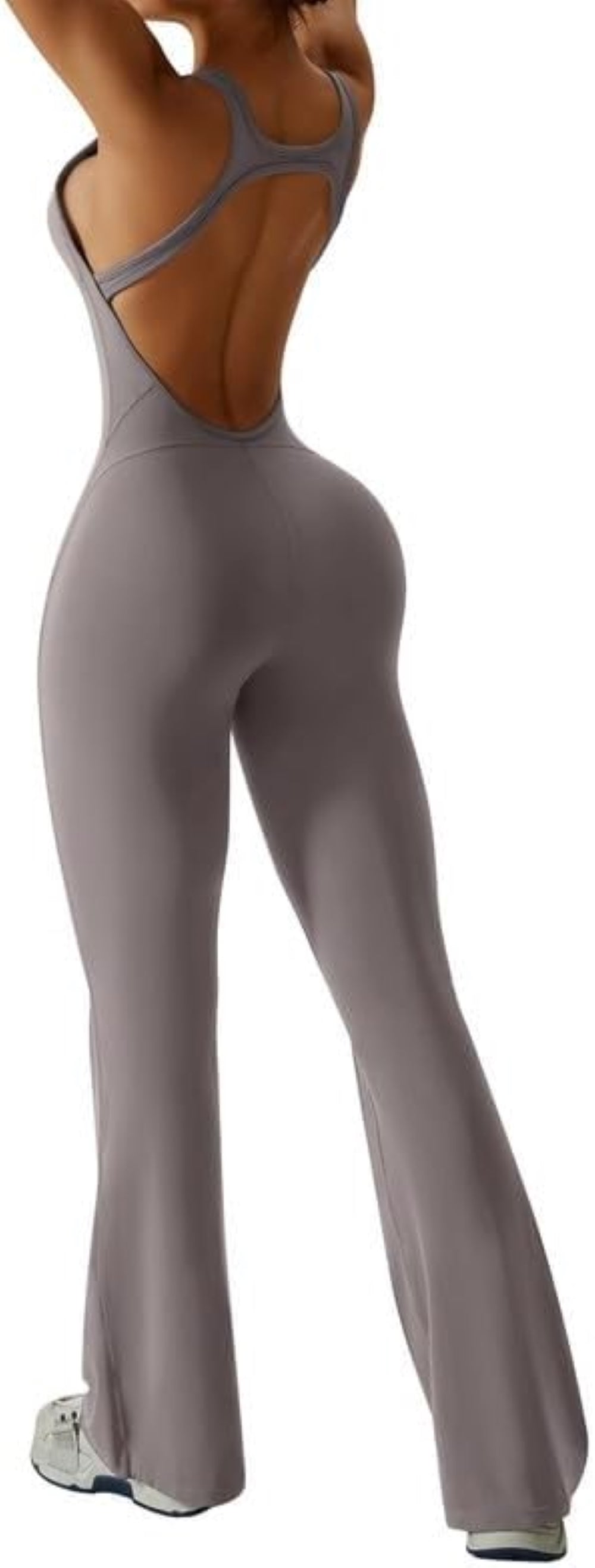 Women's Flared Jumpsuit – Sexy Backless Tight Fitted Sleeveless Racerback Bodysuit with U-Neck and Removable Padding – Wide-Leg Bodycon Unitard Outfit for Yoga and Fitness