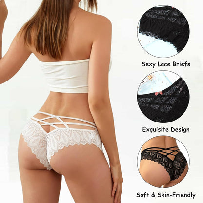 5-Pack Women’s Lace Low-Rise Knickers – Soft Seamless Bikini Briefs | Breathable Cotton Gusset, Everyday Comfort (S-XL)