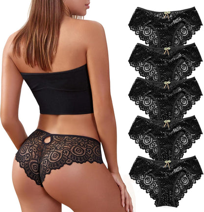 5-Pack Women’s Lace Low-Rise Knickers – Soft Seamless Bikini Briefs | Breathable Cotton Gusset, Everyday Comfort (S-XL)