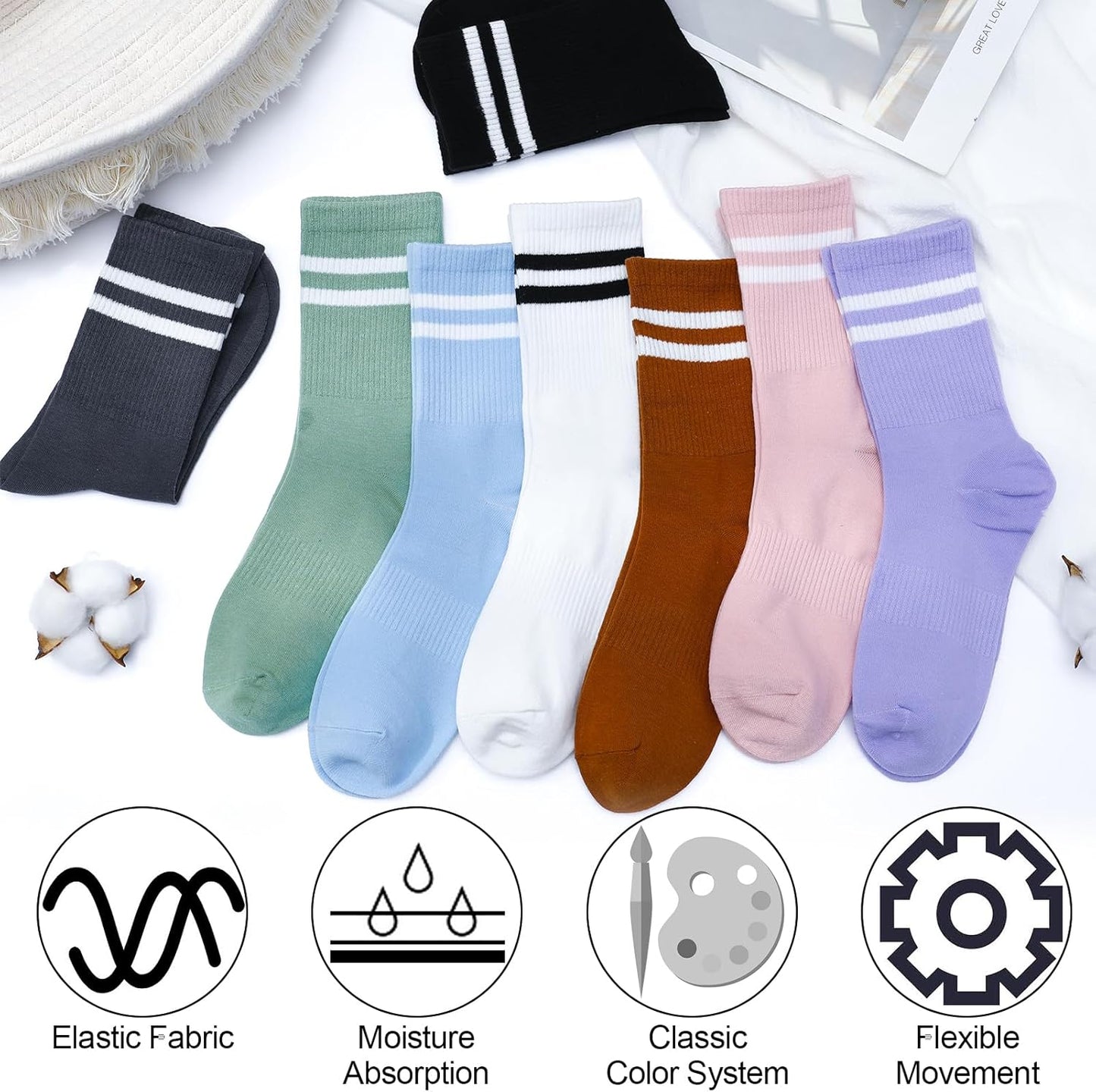 8-Pack Women’s Breathable Cotton Ankle Socks – Athletic Sports & Casual Crew Socks for Running, Gym, Yoga (Multicolor, UK 3-7)