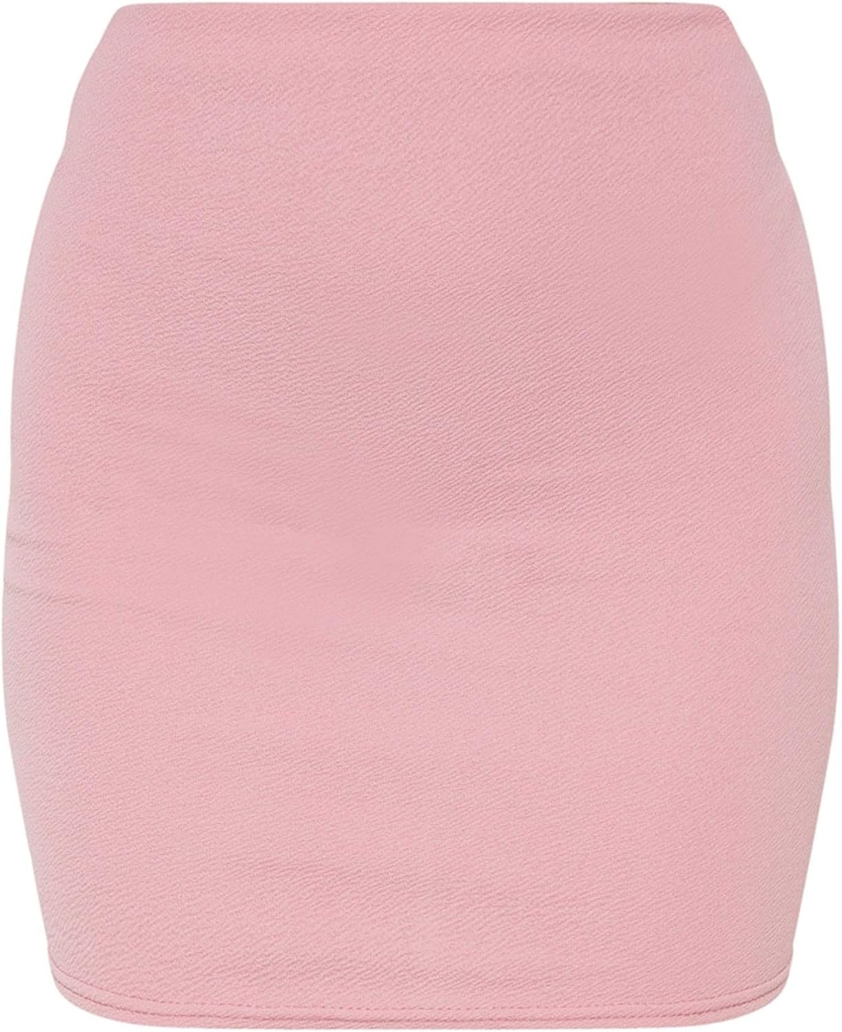 Pink mini skirt with smooth fabric and elastic waistband. Simple, solid color design for casual wear.