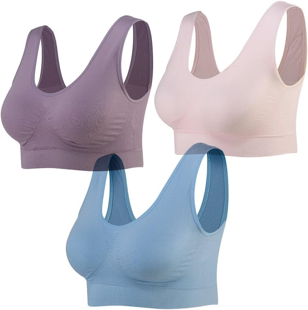 3-Pack Seamless Wirefree Racerback Sports Bras for Women – Medium Impact Yoga Bra with Removable Pads | Inclusive Sizes S-4XL