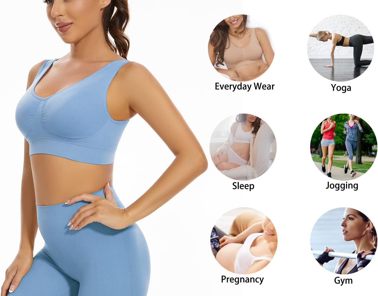 3-Pack Seamless Wirefree Racerback Sports Bras for Women – Medium Impact Yoga Bra with Removable Pads | Inclusive Sizes S-4XL