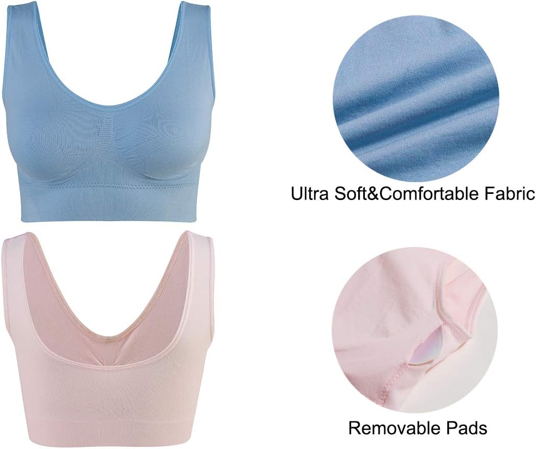 3-Pack Seamless Wirefree Racerback Sports Bras for Women – Medium Impact Yoga Bra with Removable Pads | Inclusive Sizes S-4XL