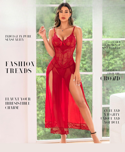 Laven & Ivory Lace Babydoll Nightwear for Women - Mesh Detail
