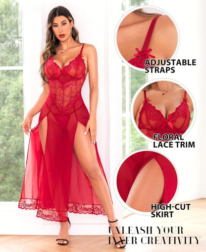 Laven & Ivory Lace Babydoll Nightwear for Women - Mesh Detail