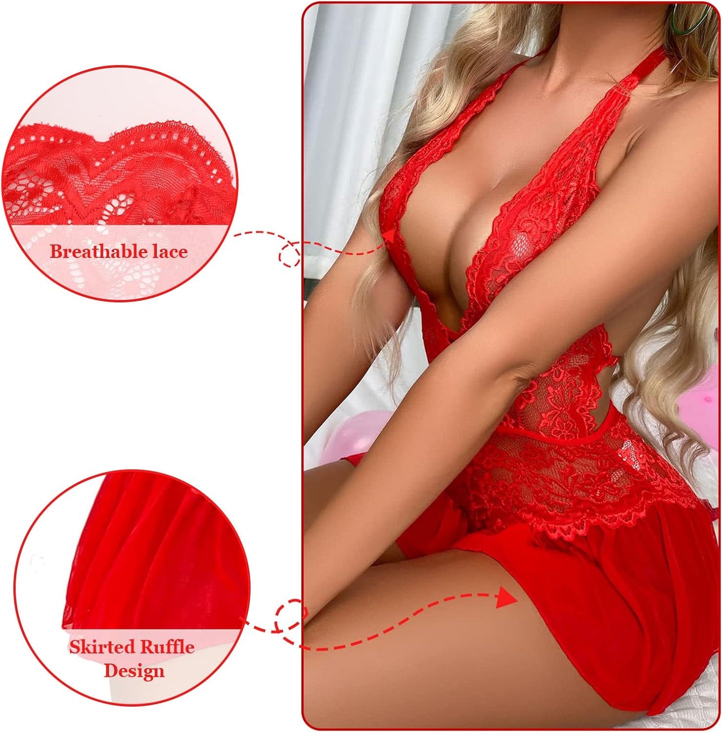 Laven & Ivory Lace Bodysuit for Women - One Piece Lingerie - Floral Lace