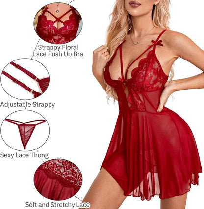 Laven & Ivory Lace Bodysuit for Women - One Piece Lingerie - Mesh Detail