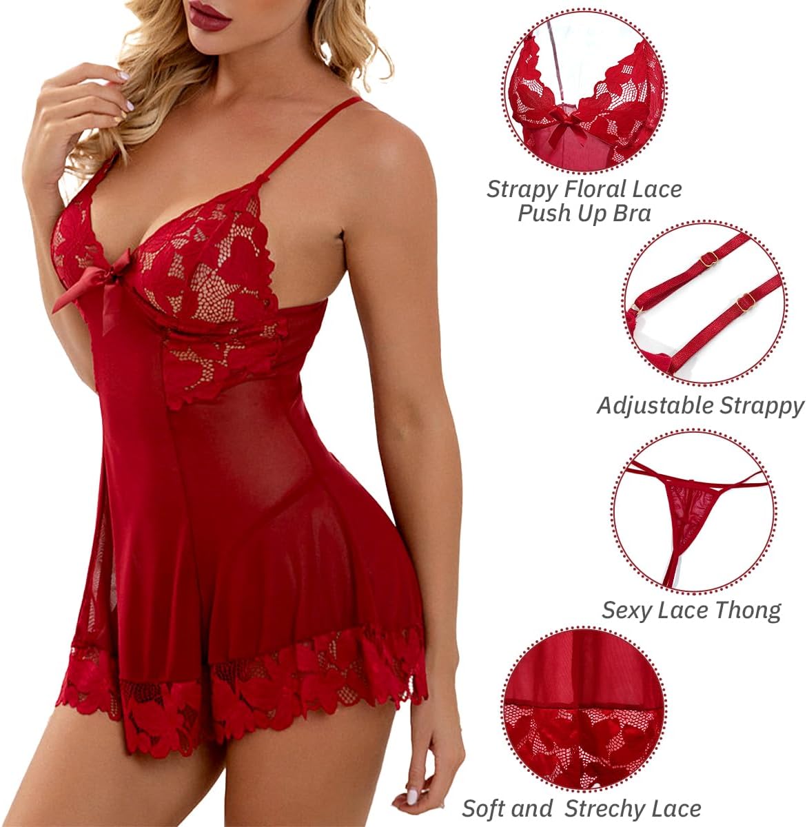 Laven & Ivory Lace Bodysuit for Women - One Piece Lingerie - Floral Lace