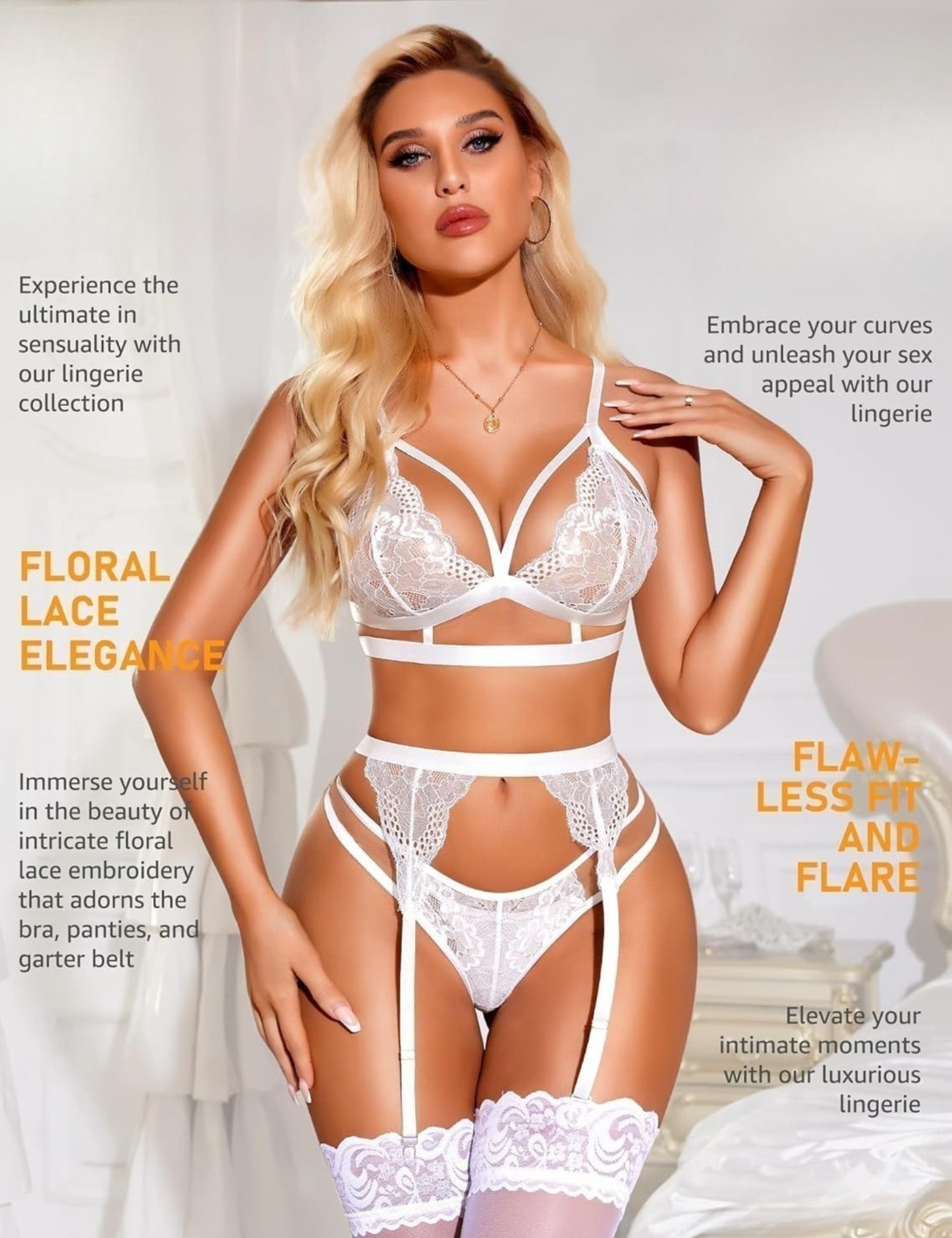 Elegant Floral Lace 3-Piece Lingerie Set – Bra, Thong & Adjustable Garter Belt (UK S–XXL) – Valentine's Day Multi-Colour Lingerie for Women