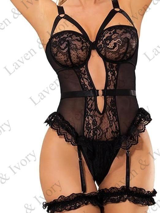 Laven & Ivory Lace Bodysuit for Women - One Piece Lingerie - Floral Lace
