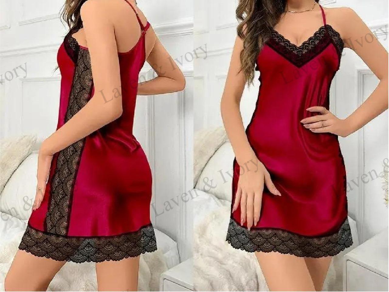 Laven & Ivory Satin Nightdress Lingerie for Women – Lace Slip Summer Sleepwear Gown