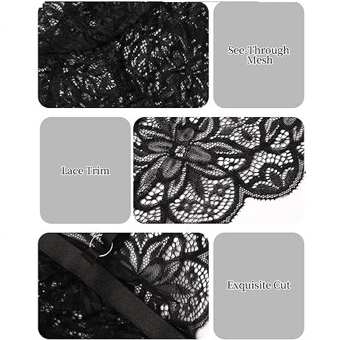 Mesh Lace Babydoll Nightwear – Black