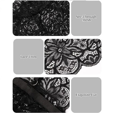 Mesh Lace Babydoll Nightwear – Black