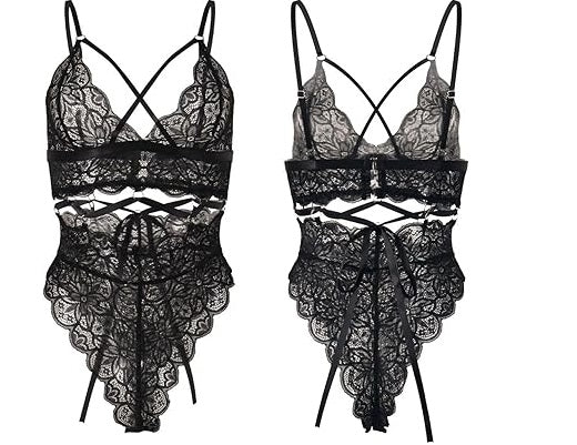 Mesh Lace Babydoll Nightwear – Black
