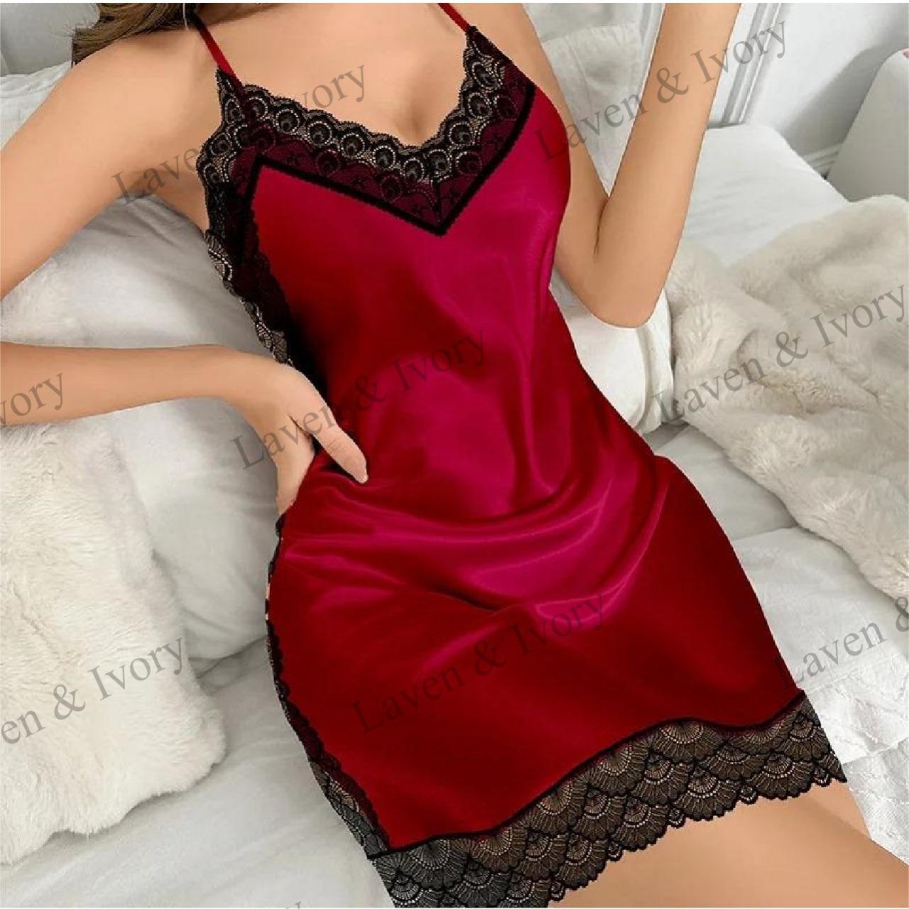 Laven & Ivory Satin Nightdress Lingerie for Women – Lace Slip Summer Sleepwear Gown