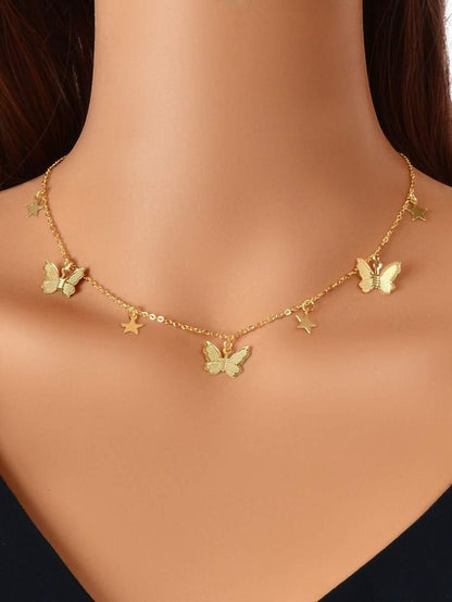 Laven & Ivor Gold-Tone Butterfly & Star Charm Necklace