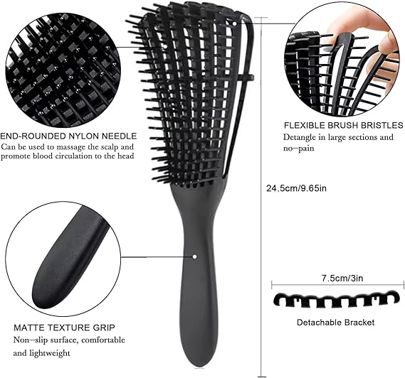 Detangling Hairbrush for Curly, Coily, Wavy, & Straight Hair | Wet & Dry Hair | Reduces Breakage & Knots