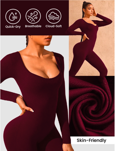 Women's Seamless Hollow Back Long Sleeve Jumpsuit – High Waisted Yoga Catsuit for Fitness & Studio | Stretchy, Backless Activewear