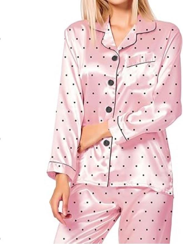 Women's Pyjama Set Silk Satin Long Sleeve Button Down Pyjamas Two Piece Comfy Sleepwear and Loungewear Set
