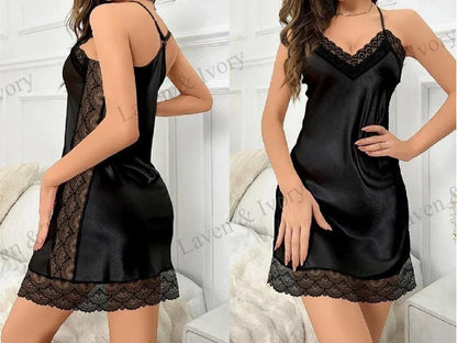 Laven & Ivory Satin Nightdress Lingerie for Women – Lace Slip Summer Sleepwear Gown