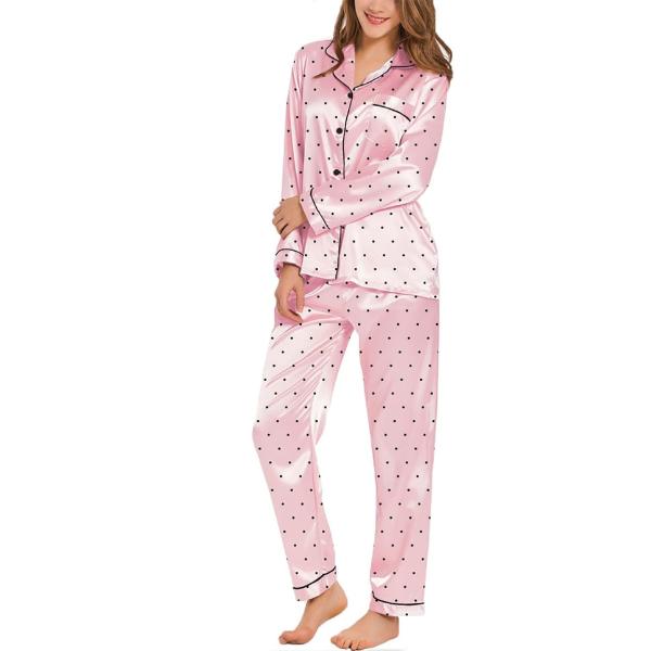 Women's Pyjama Set Silk Satin Long Sleeve Button Down Pyjamas Two Piece Comfy Sleepwear and Loungewear Set