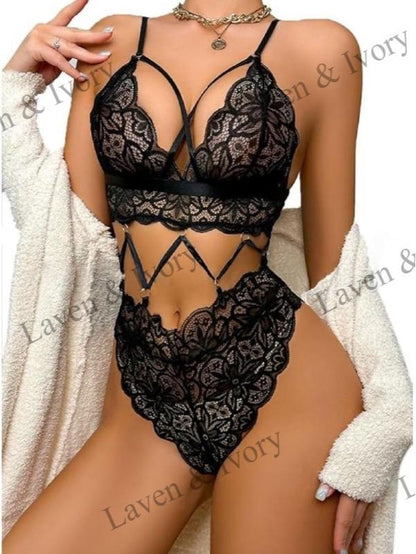 Laven & Ivory Lace Babydoll Nightwear for Women - Floral Lace