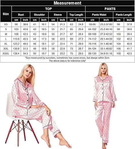 Women's Pyjama Set Silk Satin Long Sleeve Button Down Pyjamas Two Piece Comfy Sleepwear and Loungewear Set