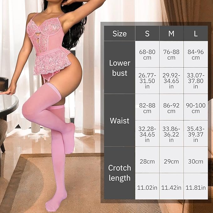 Laven & Ivory Lace Bodysuit for Women - One Piece Lingerie - Mesh Detail