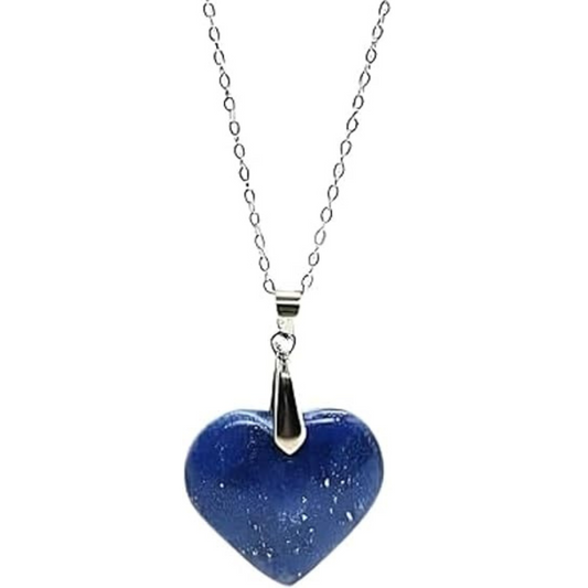 Lapis Lazuli Celestial Heart Necklace in 999 Fine Silver | Tarnish-Free Hand-Carved Gemstone Jewelry | Unique Gift for Partner